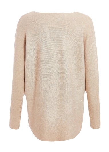 Quiz Beige Knit Foil Detail Jumper