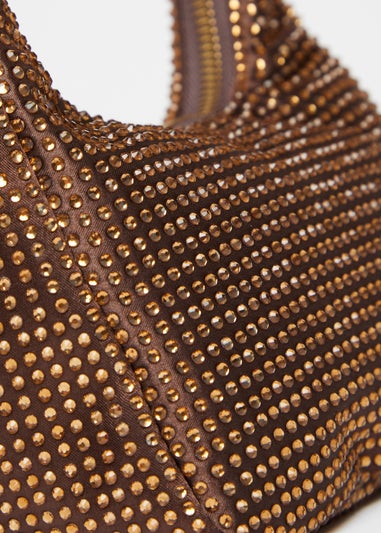 Quiz Brown Satin Diamante Bag
