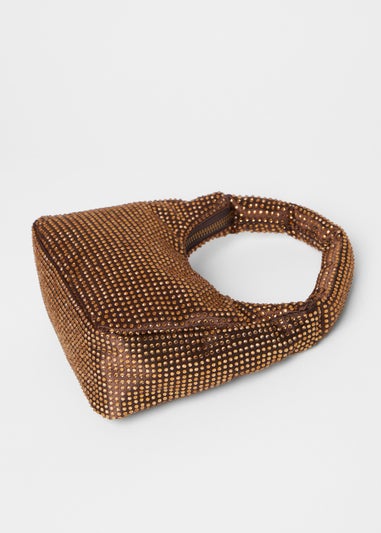 Quiz Brown Satin Diamante Bag