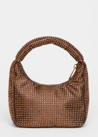 Quiz Brown Satin Diamante Bag