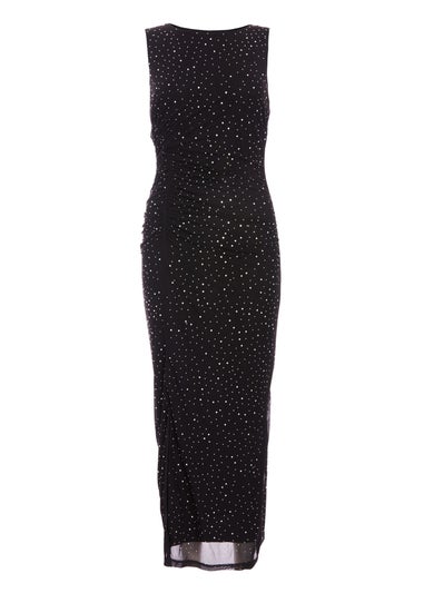 Quiz Black Mesh Embellished Midaxi Dress