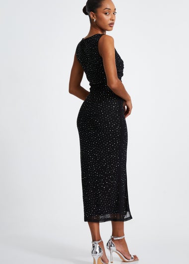 Quiz Black Mesh Embellished Midaxi Dress