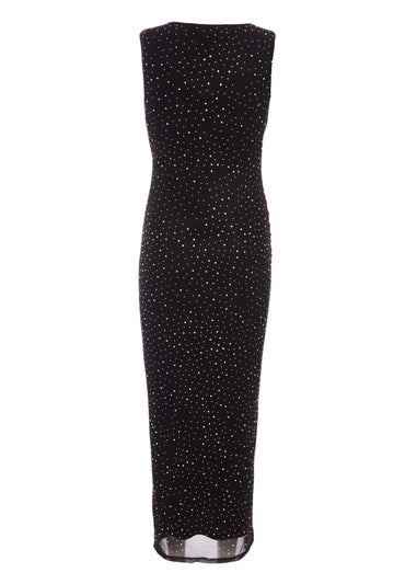 Quiz Black Mesh Embellished Midaxi Dress