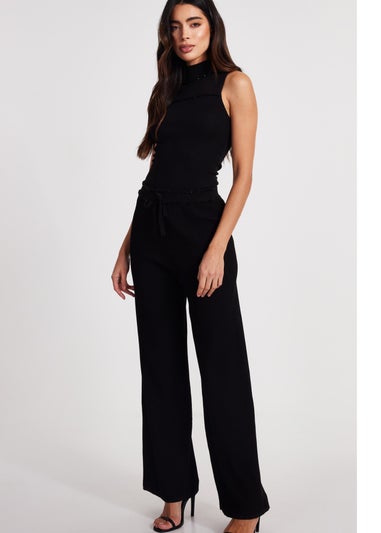 Quiz Black Knit Beaded Trousers