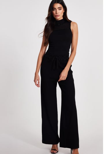 Quiz Black Knit Beaded Trousers