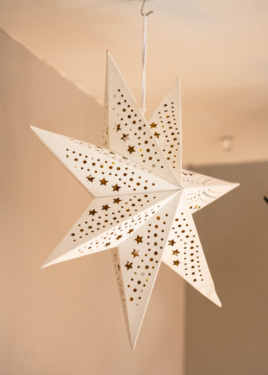 ValueLights White Velvet Star Light Plug in Wall Light Christmas Tree Topper (45cm x 45cm x 13cm)