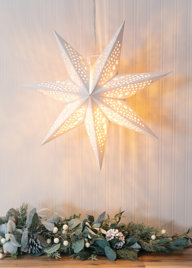 ValueLights White Velvet Star Light Plug in Wall Light Christmas Tree Topper (45cm x 45cm x 13cm)