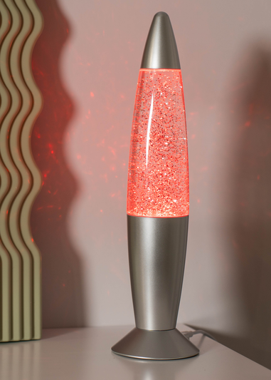 ValueLights Rizzo Colour Changing LED Silver Glitter Lamp (35cm x 9cm x 9cm)