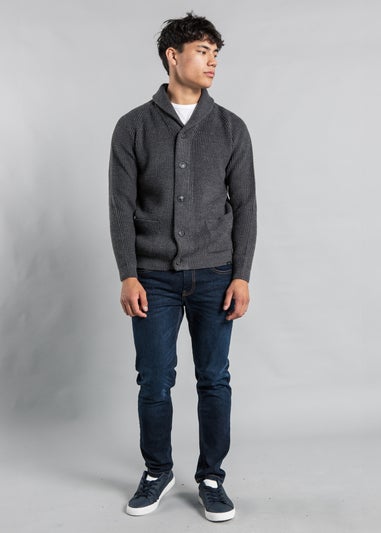 Tokyo Laundry Dark Grey Shawl Neck Waffle Knit Cardigan