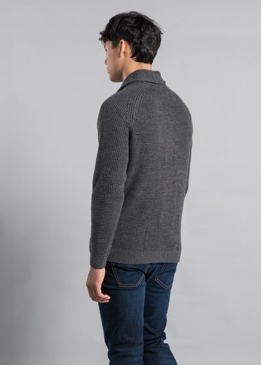 Tokyo Laundry Dark Grey Shawl Neck Waffle Knit Cardigan