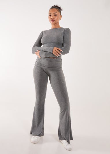 Pink Vanilla Charcoal Fold Over Waist Lounge Flares