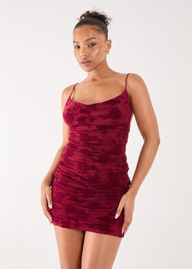 Pink Vanilla Red Flock Cowl Neck Mini Dress