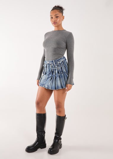 Pink Vanilla Blue Cargo Pocket Pleated Denim Mini Skirt