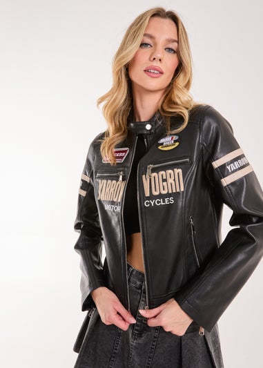 Pink Vanilla Black Patch Mix Motocross Biker Jacket