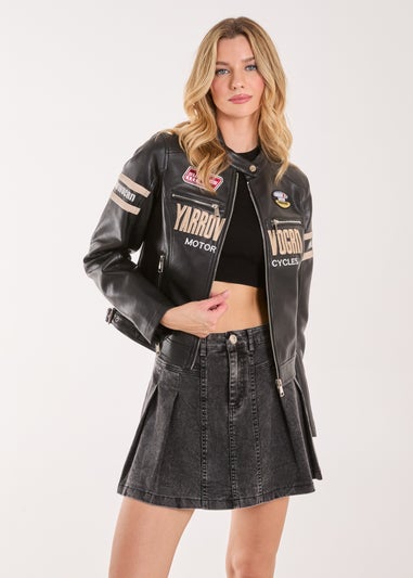 Pink Vanilla Black Patch Mix Motocross Biker Jacket