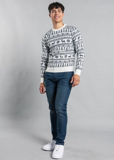 Tokyo Laundry White Festive Crew Neck Jacquard Knit Jumper