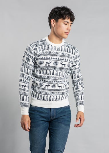 Tokyo Laundry White Festive Crew Neck Jacquard Knit Jumper