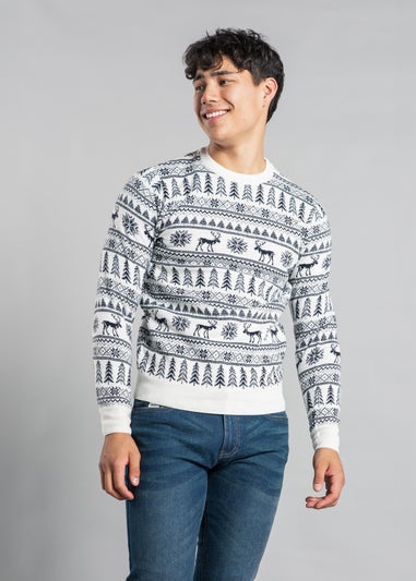 Tokyo Laundry White Festive Crew Neck Jacquard Knit Jumper