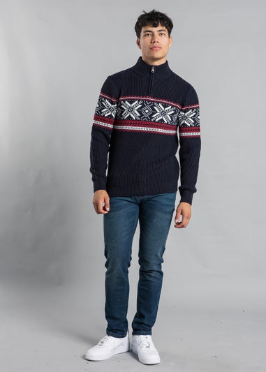 Tokyo Laundry Navy Festive Jacquard Knit Fairisle Jumper