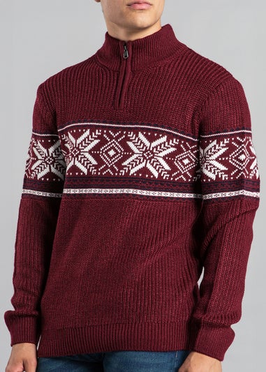 Tokyo Laundry Burgundy Festive Jacquard Knit Fairisle Jumper