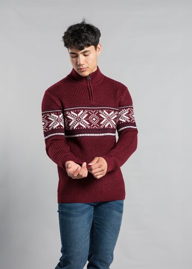 Tokyo Laundry Burgundy Festive Jacquard Knit Fairisle Jumper