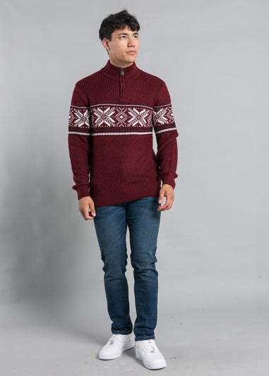 Tokyo Laundry Burgundy Festive Jacquard Knit Fairisle Jumper