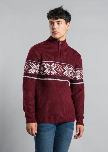 Tokyo Laundry Burgundy Festive Jacquard Knit Fairisle Jumper