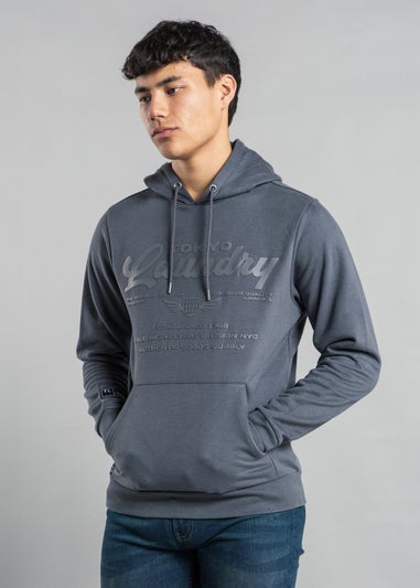 Tokyo Laundry Dark Grey Raised Rubber Print Hoody with Drawcord