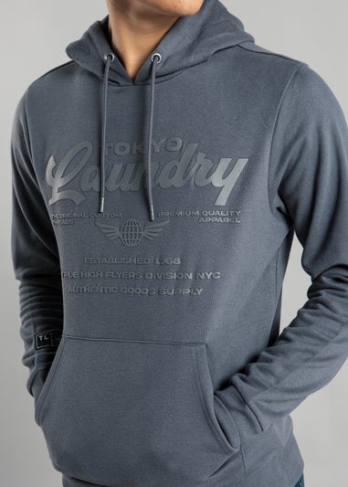 Tokyo Laundry Dark Grey Raised Rubber Print Hoody with Drawcord