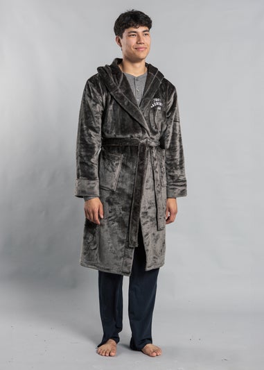 Tokyo Laundry Dark Grey Plush Dressing Gown with Hood