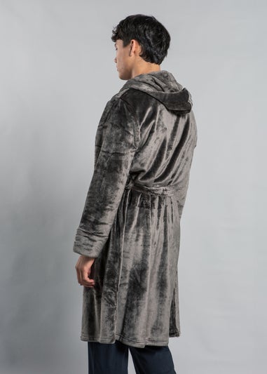 Tokyo Laundry Dark Grey Plush Dressing Gown with Hood