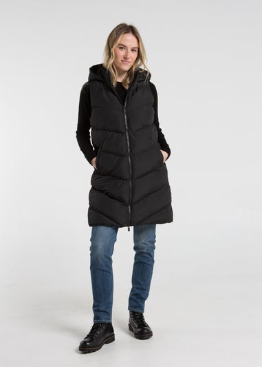 French Connection Black Midi Quilted Gilet with Hood