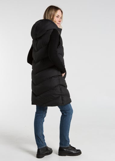 French Connection Black Midi Quilted Gilet with Hood