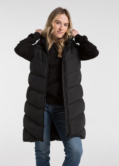 French Connection Black Midi Quilted Gilet with Hood