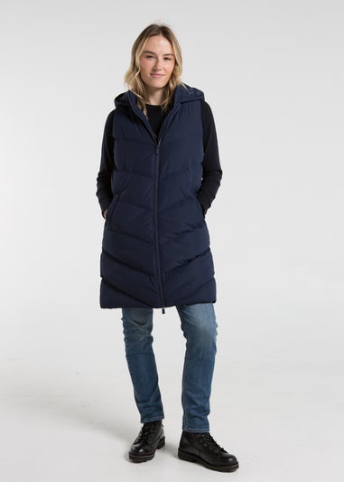 French Connection Midnight Blue Midi Quilted Gilet with Hood