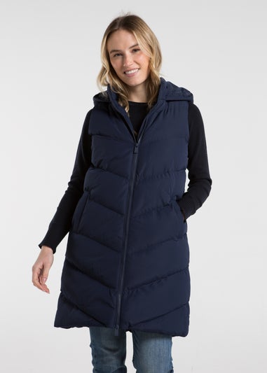 French Connection Midnight Blue Midi Quilted Gilet with Hood