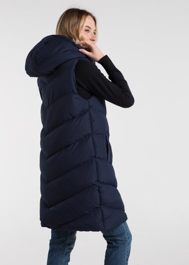 French Connection Midnight Blue Midi Quilted Gilet with Hood