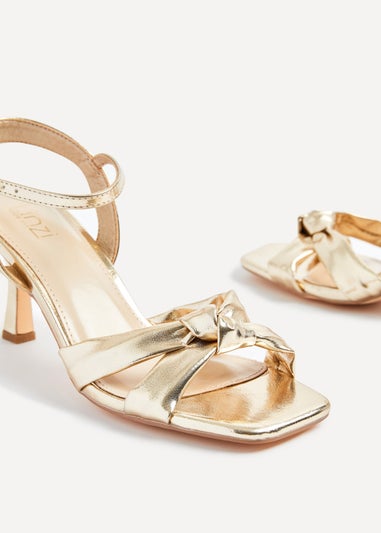 Linzi Favour Wide Fit Gold Faux Leather Knotted Heeled Sandal