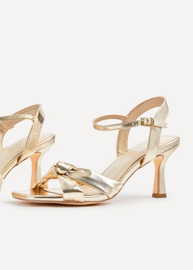 Linzi Favour Wide Fit Gold Faux Leather Knotted Heeled Sandal