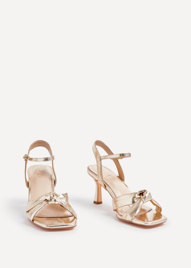 Linzi Favour Wide Fit Gold Faux Leather Knotted Heeled Sandal