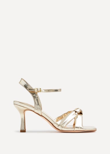 Linzi Favour Wide Fit Gold Faux Leather Knotted Heeled Sandal