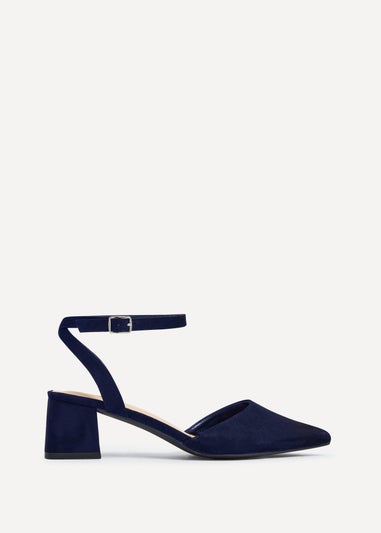 Linzi Suzy Wide Fit Navy Faux Suede Court Heel