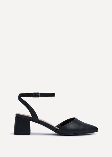 Linzi Suzy Wide Fit Black Faux Leather Court Heel