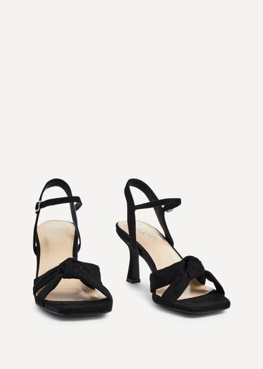 Linzi Favour Wide Fit Black Faux Suede Knotted Heeled Sandal