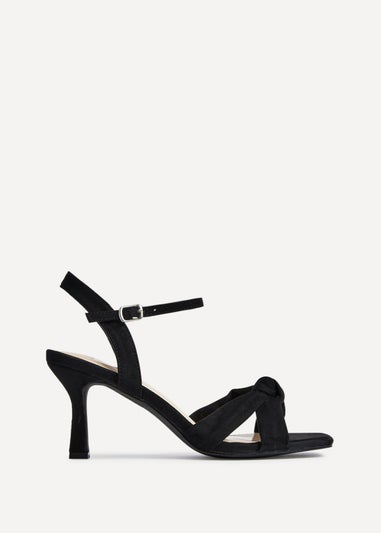 Linzi Favour Wide Fit Black Faux Suede Knotted Heeled Sandal