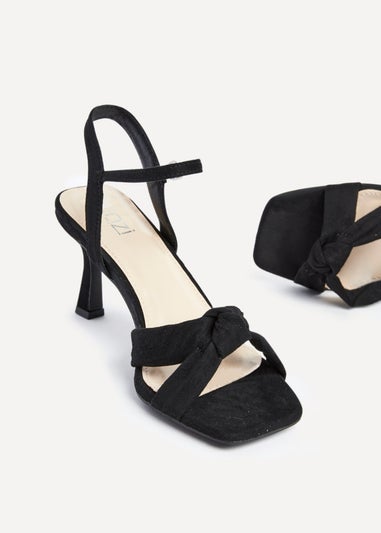 Linzi Favour Wide Fit Black Faux Suede Knotted Heeled Sandal