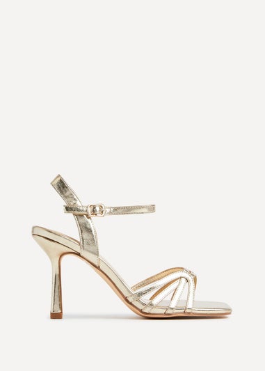 Linzi Helena Wide Fit Gold Faux Leather Heeled Sandals