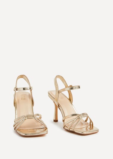 Linzi Helena Wide Fit Gold Faux Leather Heeled Sandals