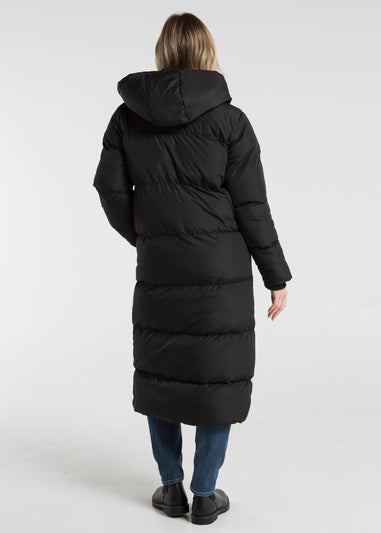 French Connection Black Longline Quilted Puffer Jacket with Hood