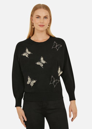 Yumi Black Sequin Butterfly Jumper